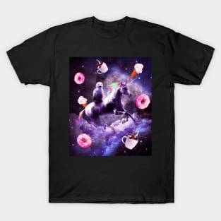 Outer Space Owl Riding Unicorn - Donut T-Shirt